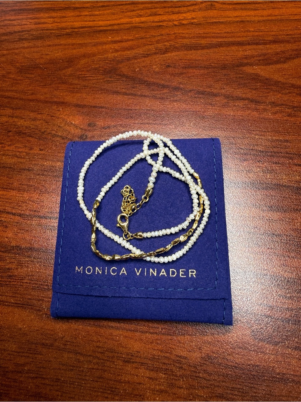 Monica Vinader Mini Nugget Pearl Necklace 18k Gold Vermeil Summer Essential Cute - Picture 6 of 10